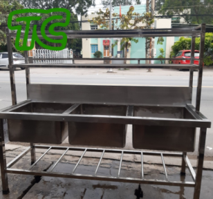 Chậu rửa inox 100% 3 hộc có kệ